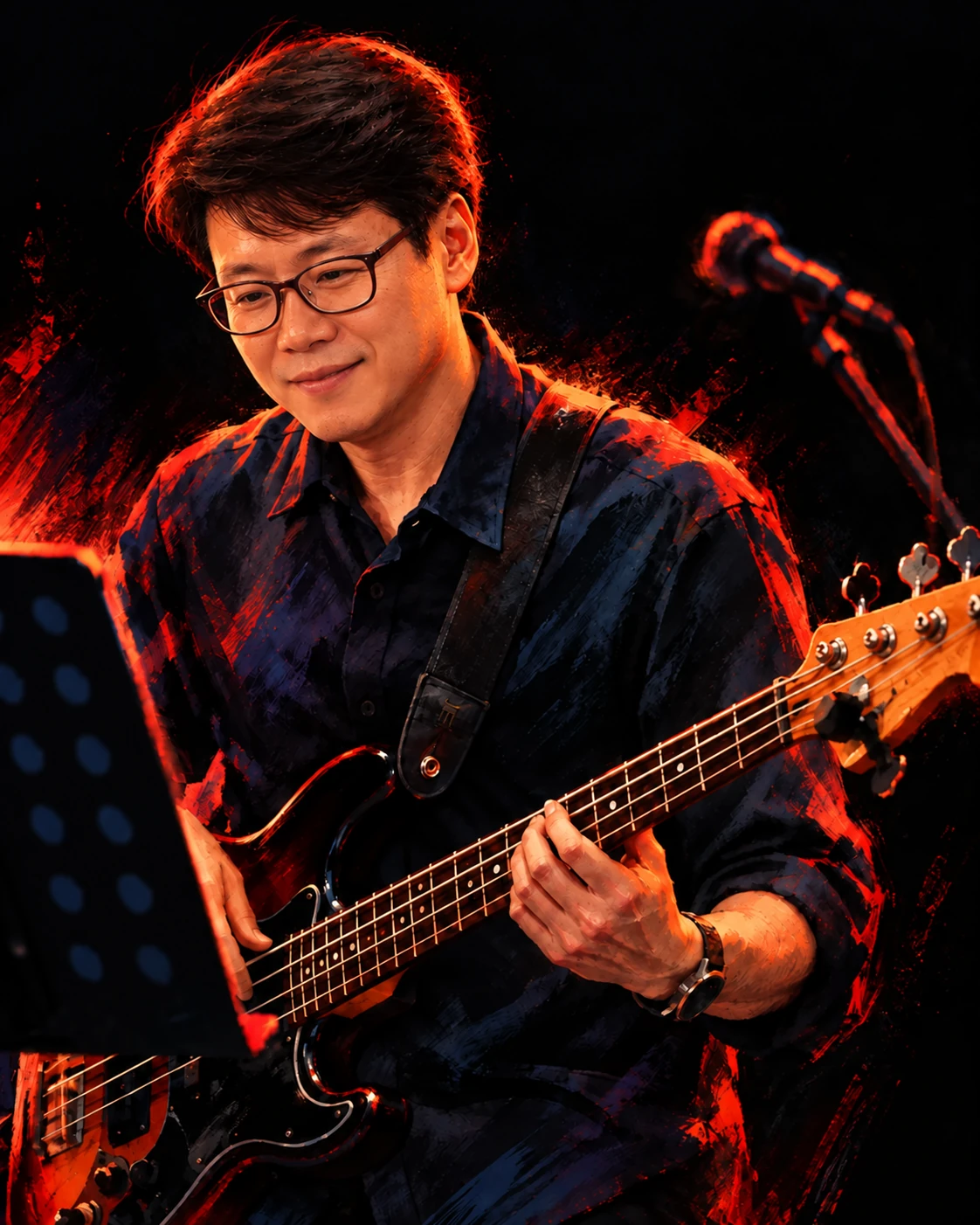 김호석의 베이스 연주를 그린 일러스트