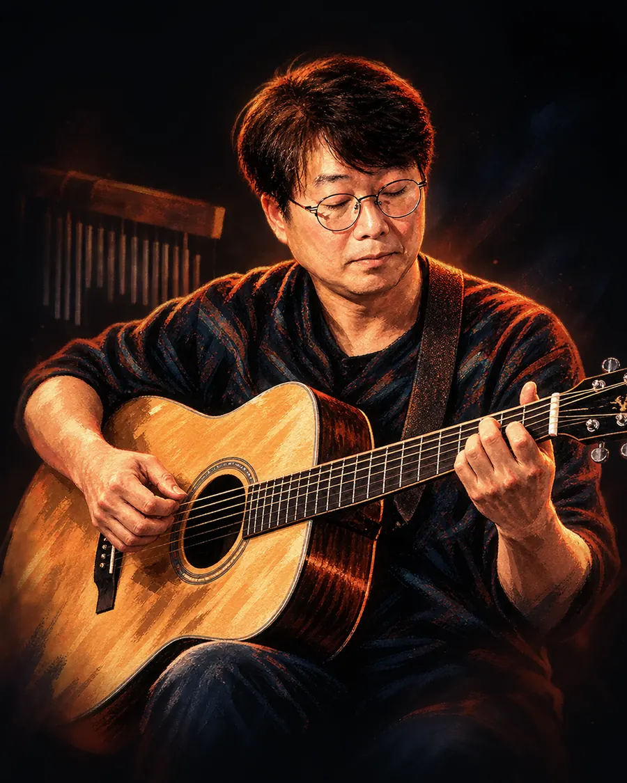 박성혁의 기타 · 보컬 연주를 그린 일러스트