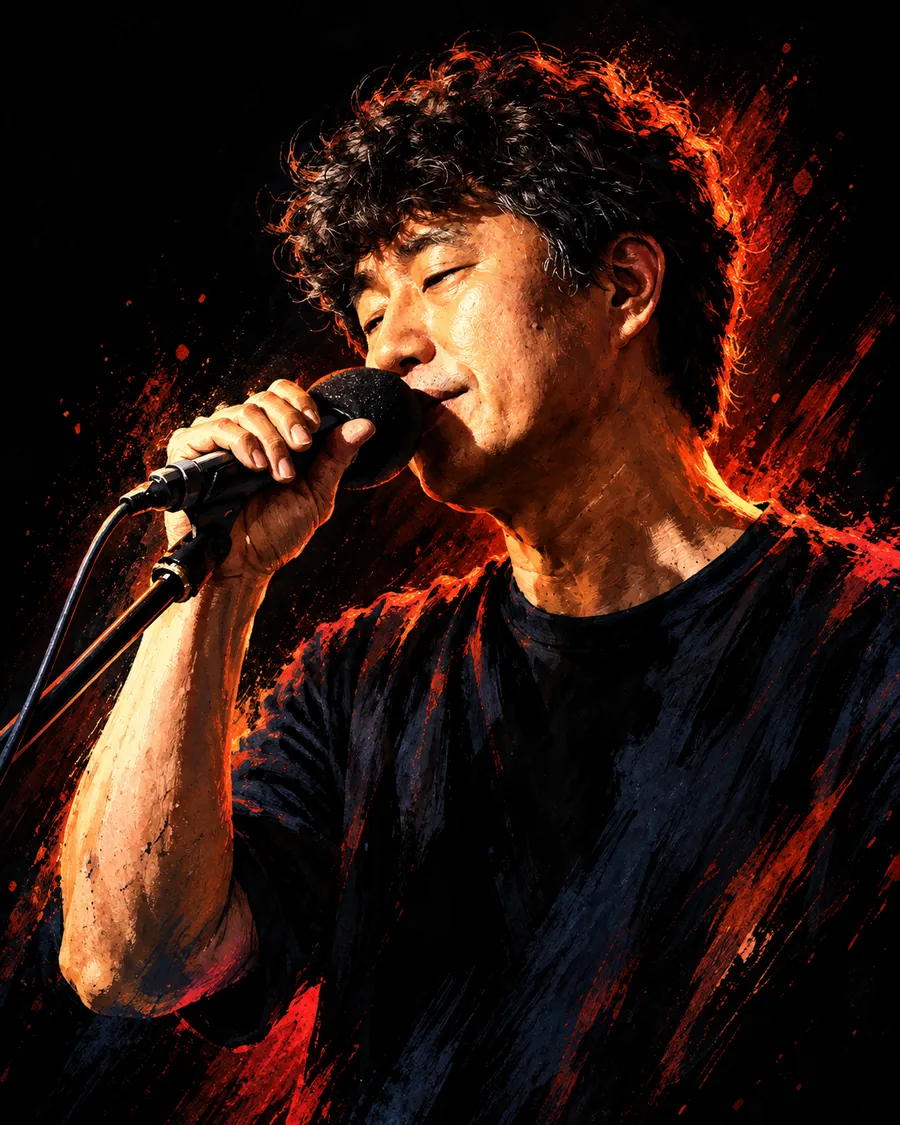 이우창의 보컬 연주를 그린 일러스트